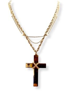 Vintage Sarah Coventry Gold Tone Necklace 3pc Lot Cross Pendant Pearl Station